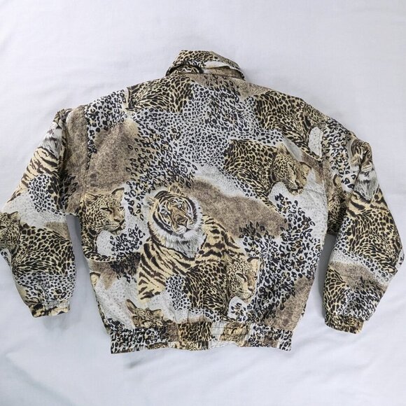 VTG Fuda International Leopard Tiger Silk Full Zip Bomber Jacket Animal Print - Picture 2 of 6